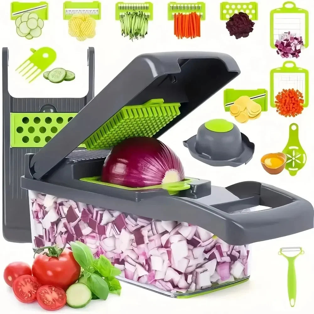 Hachoir Multifonction 14-en-1 – Coupe-Légumes Professionnel & Économe