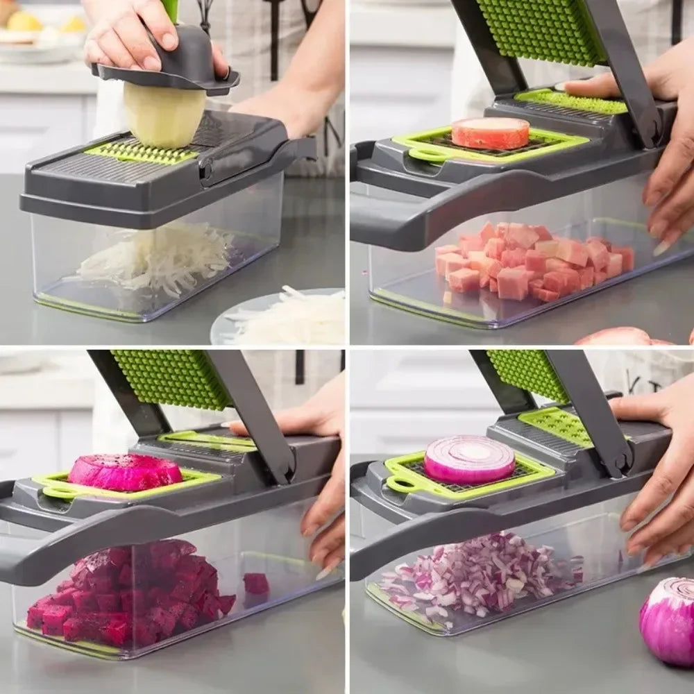 Hachoir Multifonction 14-en-1 – Coupe-Légumes Professionnel & Économe