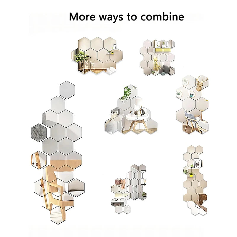 Miroirs Adhésifs Hexagonaux (45 pièces) - Décoration Moderne DIY