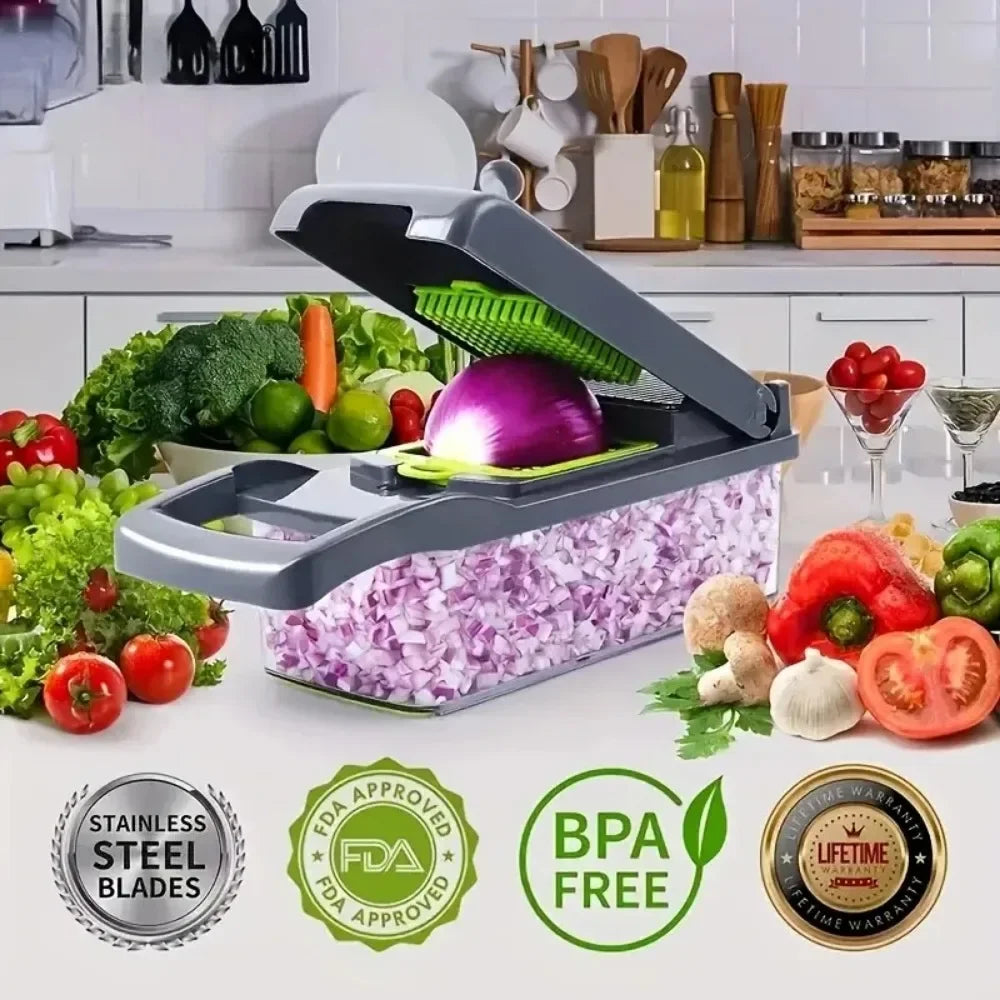 Hachoir Multifonction 14-en-1 – Coupe-Légumes Professionnel & Économe