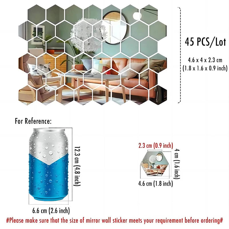 Miroirs Adhésifs Hexagonaux (45 pièces) - Décoration Moderne DIY