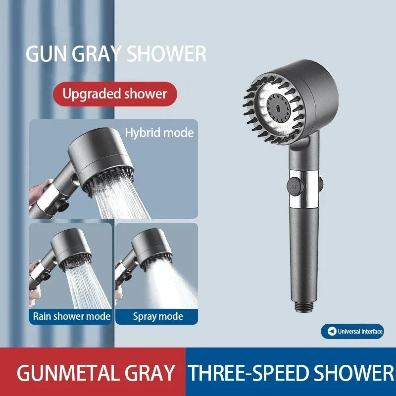 Pommeau de Douche Haute Pression – 3 Modes avec Brosse de Massage Intégrée