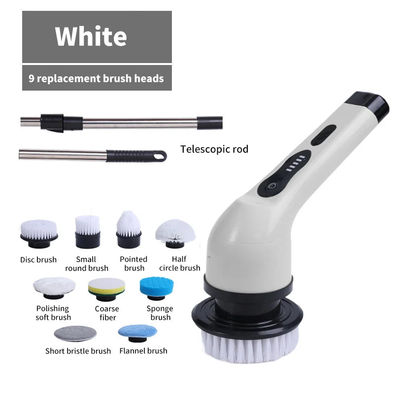Brosse de Nettoyage Électrique 9-en-1 – Polyvalente et Sans Effort.