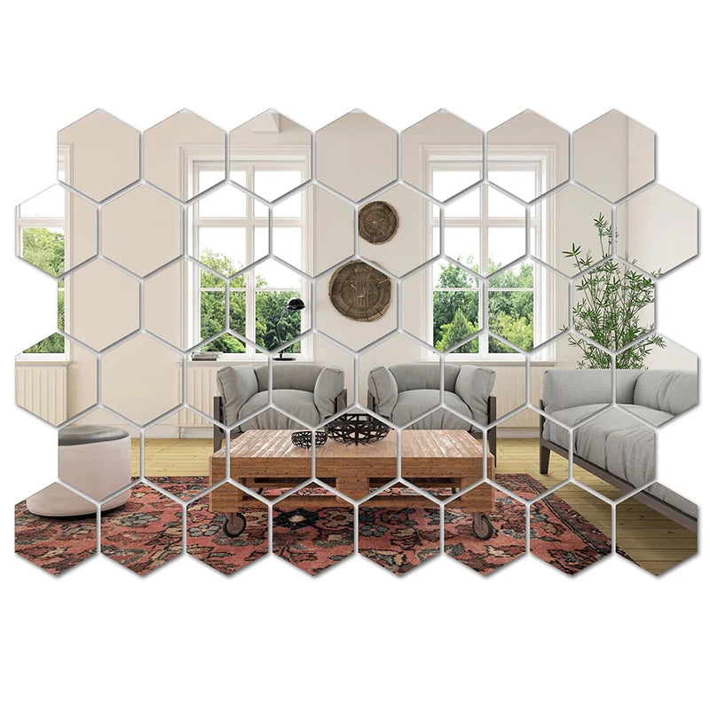 Miroirs Adhésifs Hexagonaux (45 pièces) - Décoration Moderne DIY