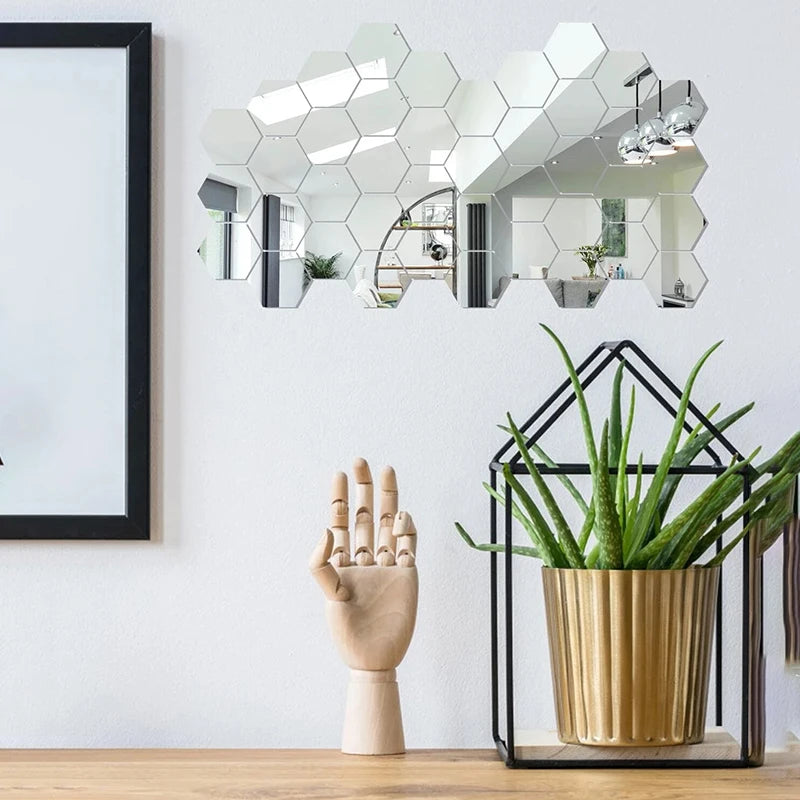 Miroirs Adhésifs Hexagonaux (45 pièces) - Décoration Moderne DIY